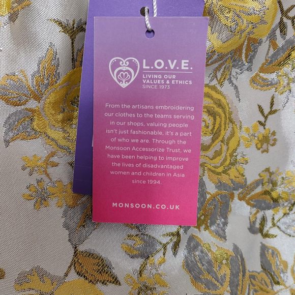 Monsoon Fusion Champagne Cream & yellow  Metallic Floral Tulip Skirt UK 12 New - Picture 6 of 6